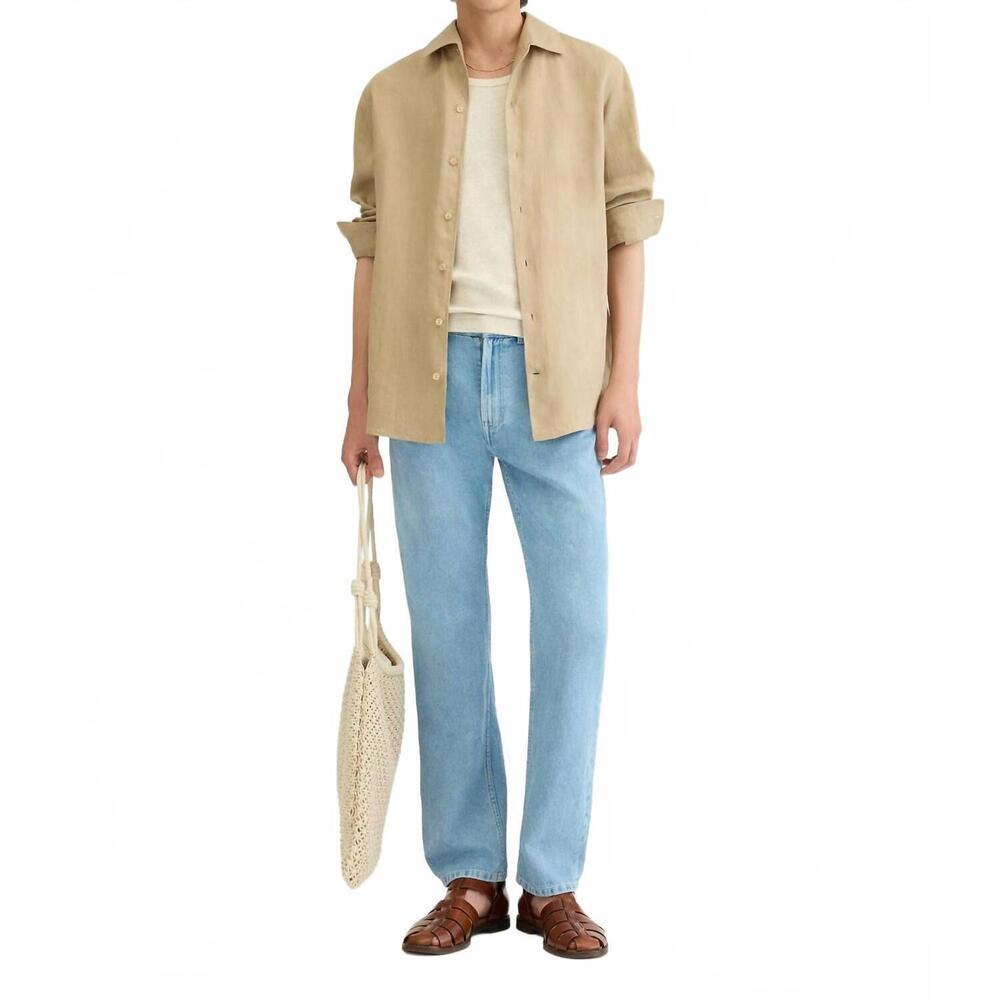 NEW AGNONA cotton linen straight leg jean in light blue bleach